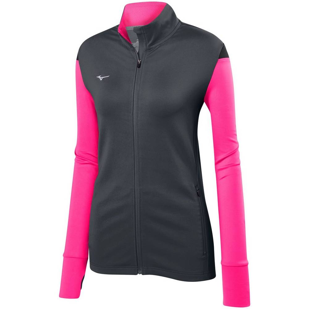 Womens Mizuno Horizon Full Zip Volleyball Jacket Grey/Pink/Black Philippines (FJOZXK604)